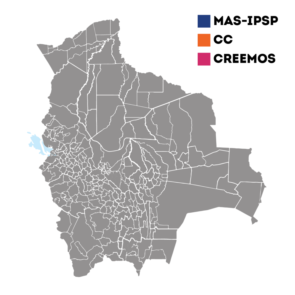 An electoral map of Bolivia by municipality 2020