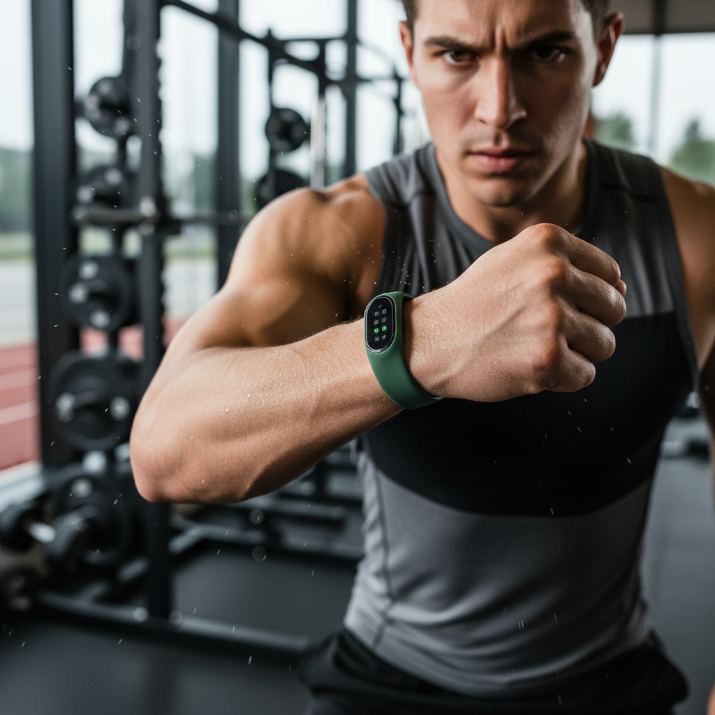 Image An athlete using a Whoop 5.0 band while exercising.